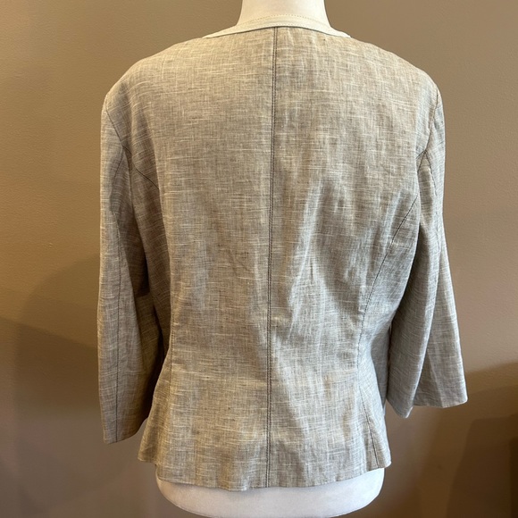 Worth Tan Linen and Leather Button Front Three Quarter Sleeve Blazer Jacket, 14 - Picture 4 of 7